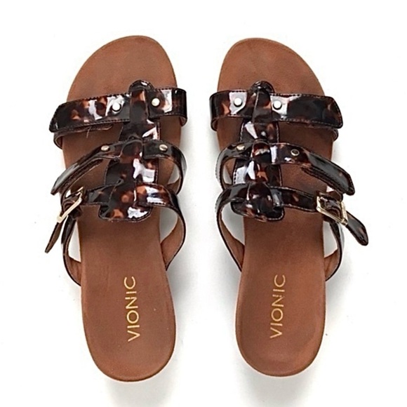 Vionic Shoes - New Vionic Radia Wedge Heel Sandals Size 10 Tortoise Shell Black Brown Ajustable